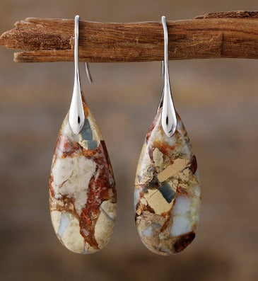 Vintage Earrings Made of Natural Oval Stone