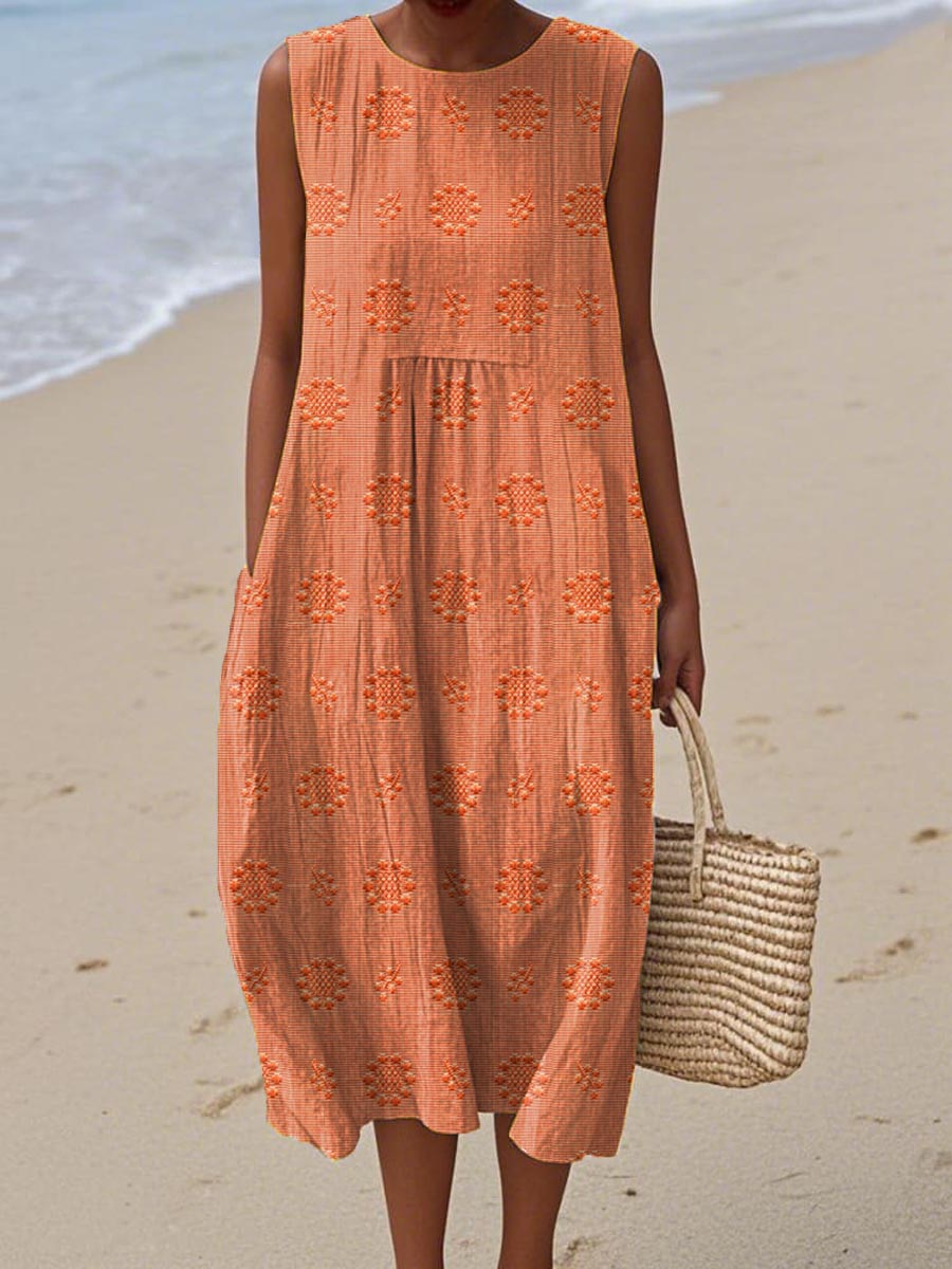 Aikaterini™ | Elegant Sleeveless Cotton Dress with Pockets