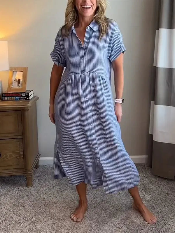 Abigail | Relaxed Fit Striped Shirt Dress With Side Pockets
