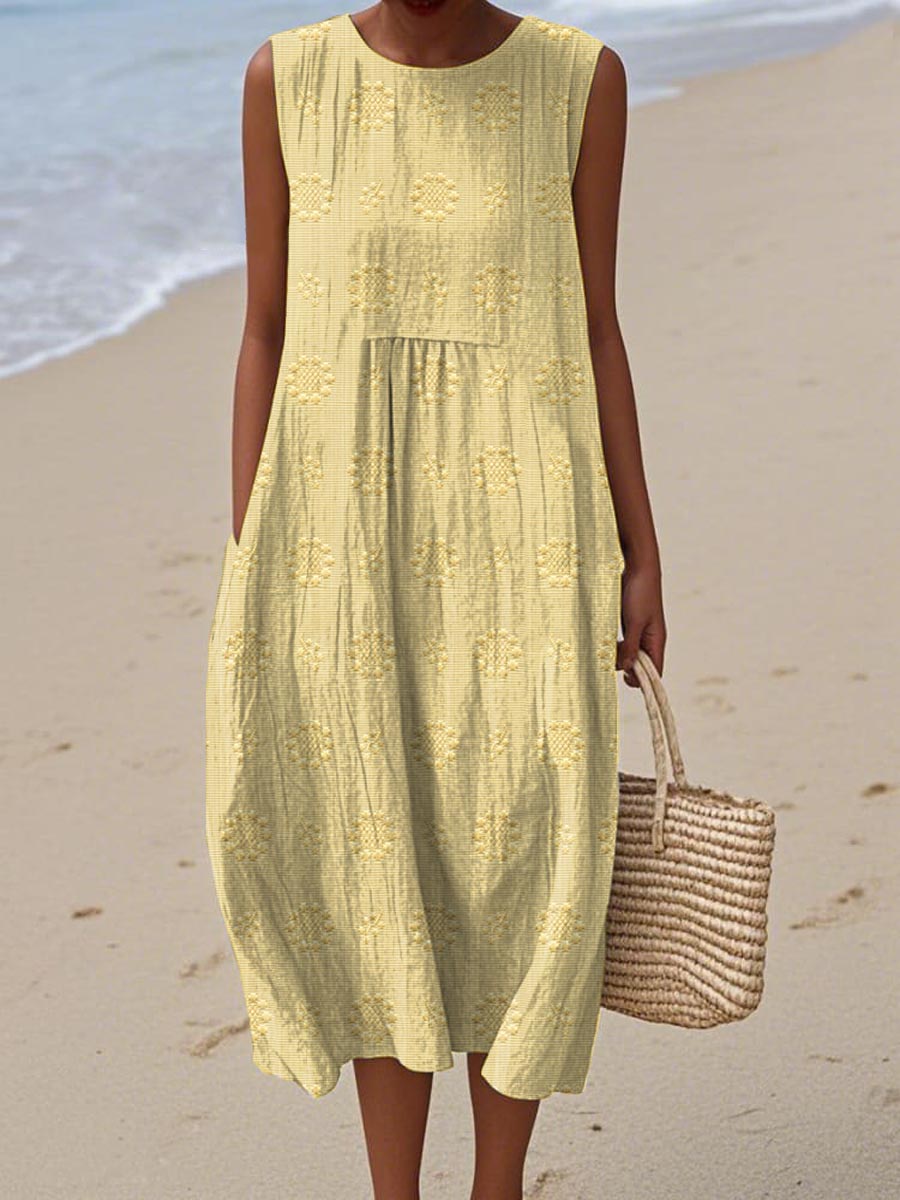Aikaterini™ | Elegant Sleeveless Cotton Dress with Pockets