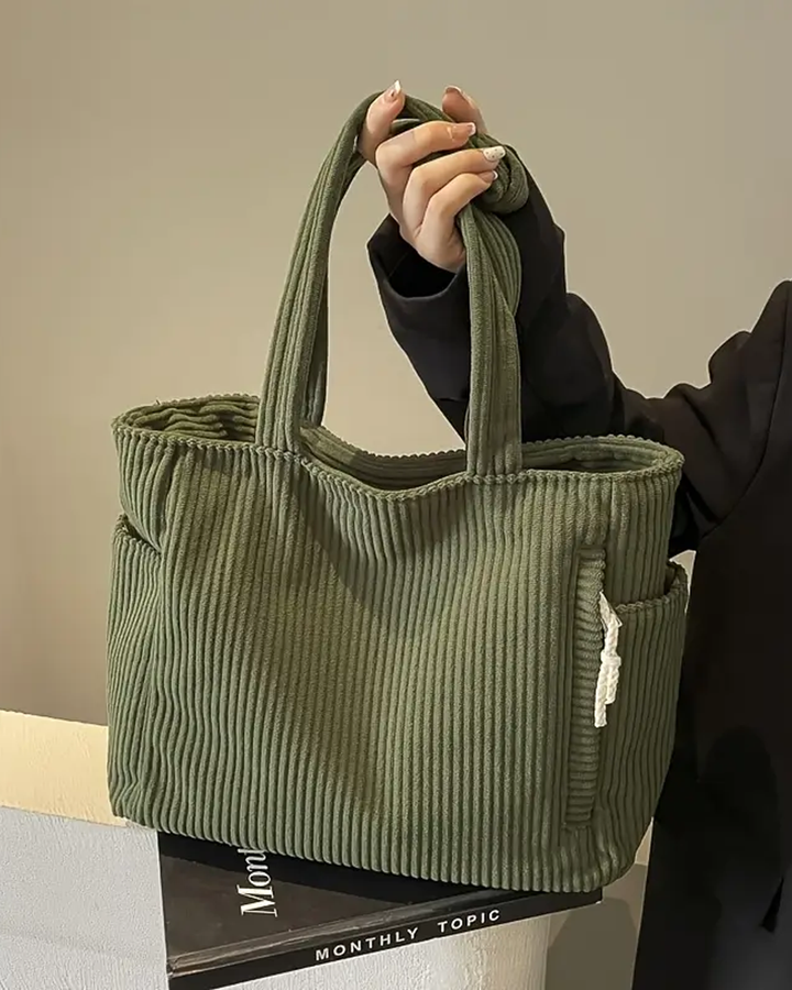 Josephine | Ribbed Tote Bag With Drawstring Detail