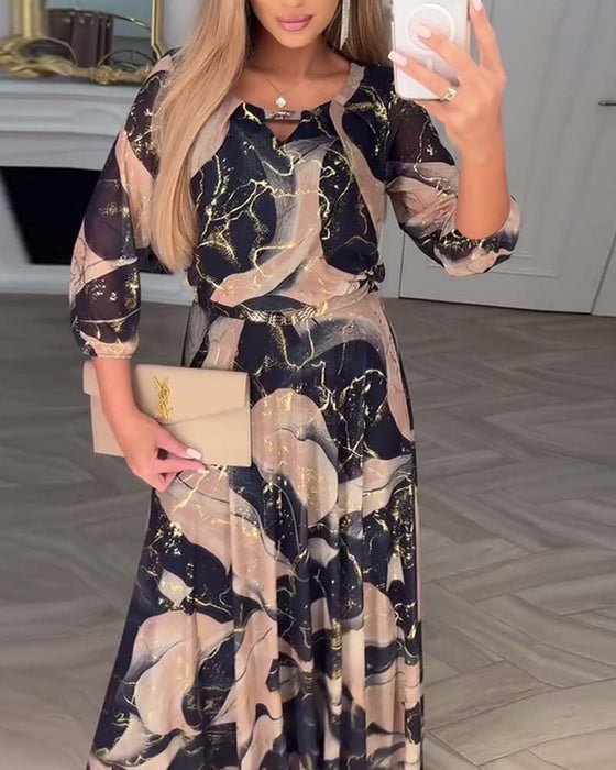 Briony | Elegant chiffon dress with a print and three-quarter sleeves