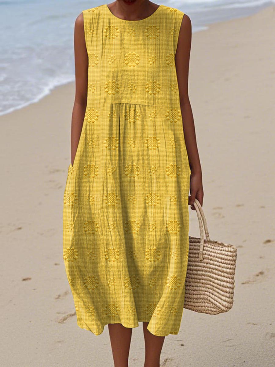 Aikaterini™ | Elegant Sleeveless Cotton Dress with Pockets