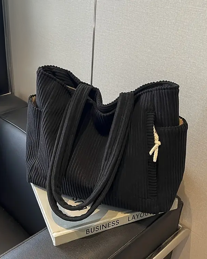 Josephine | Ribbed Tote Bag With Drawstring Detail
