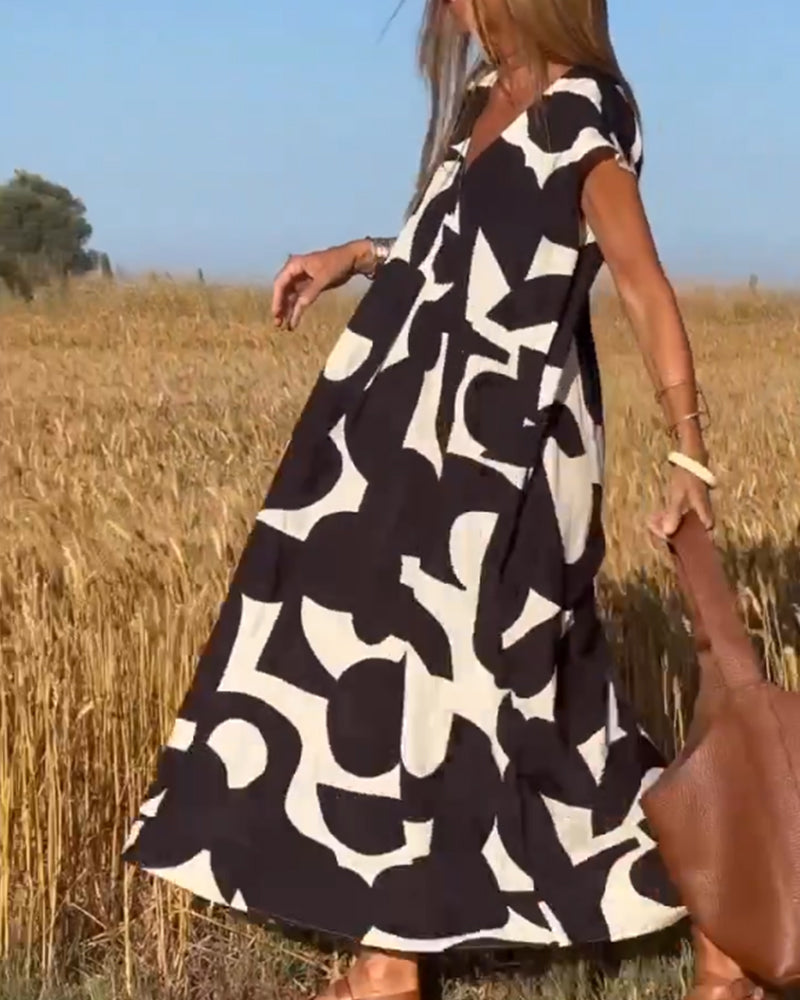 Stéphanie - Printed V-Neck Dress