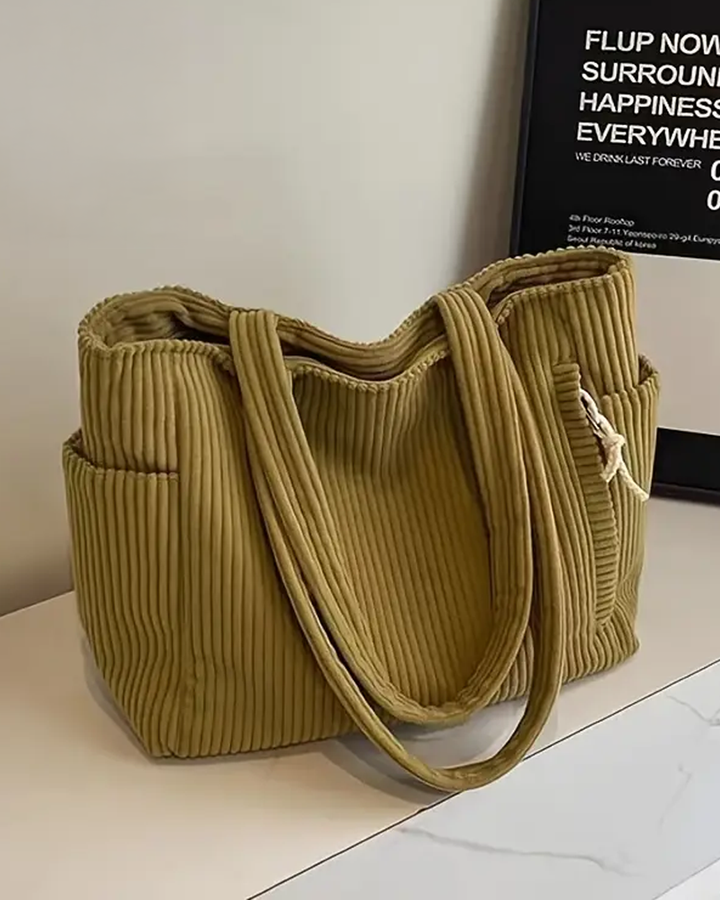 Josephine | Ribbed Tote Bag With Drawstring Detail