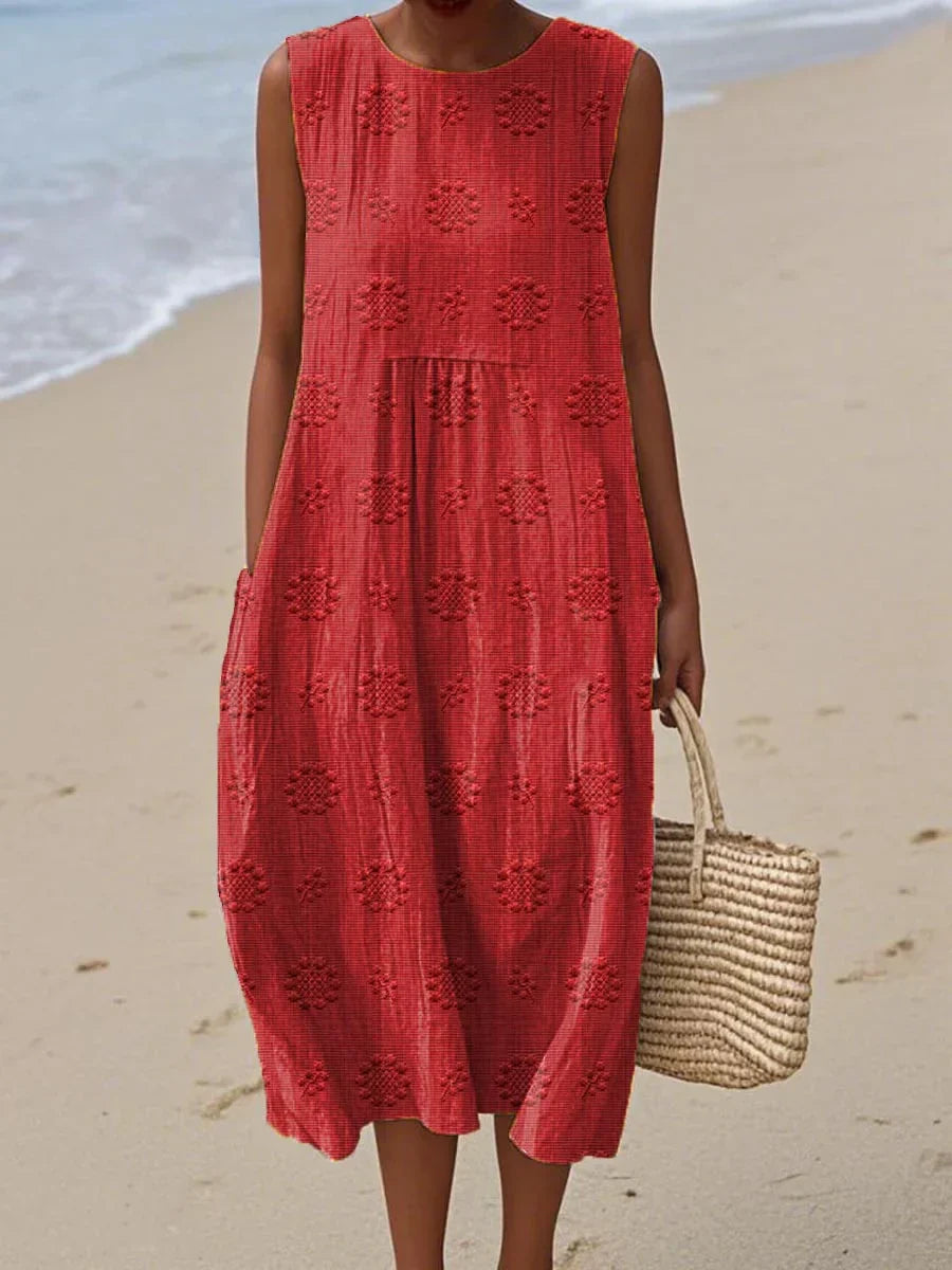 Aikaterini™ | Elegant Sleeveless Cotton Dress with Pockets