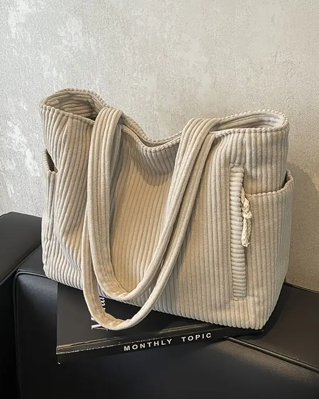 Josephine | Ribbed Tote Bag With Drawstring Detail