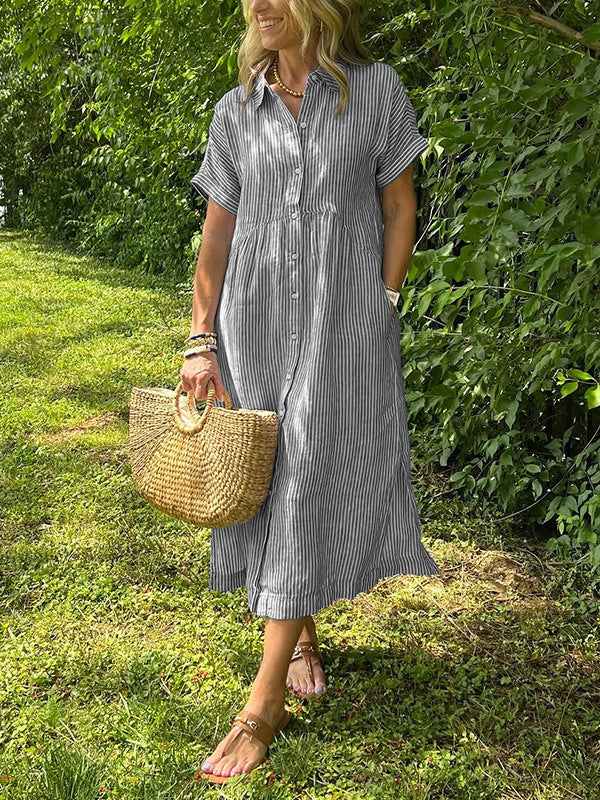 Abigail | Relaxed Fit Striped Shirt Dress With Side Pockets