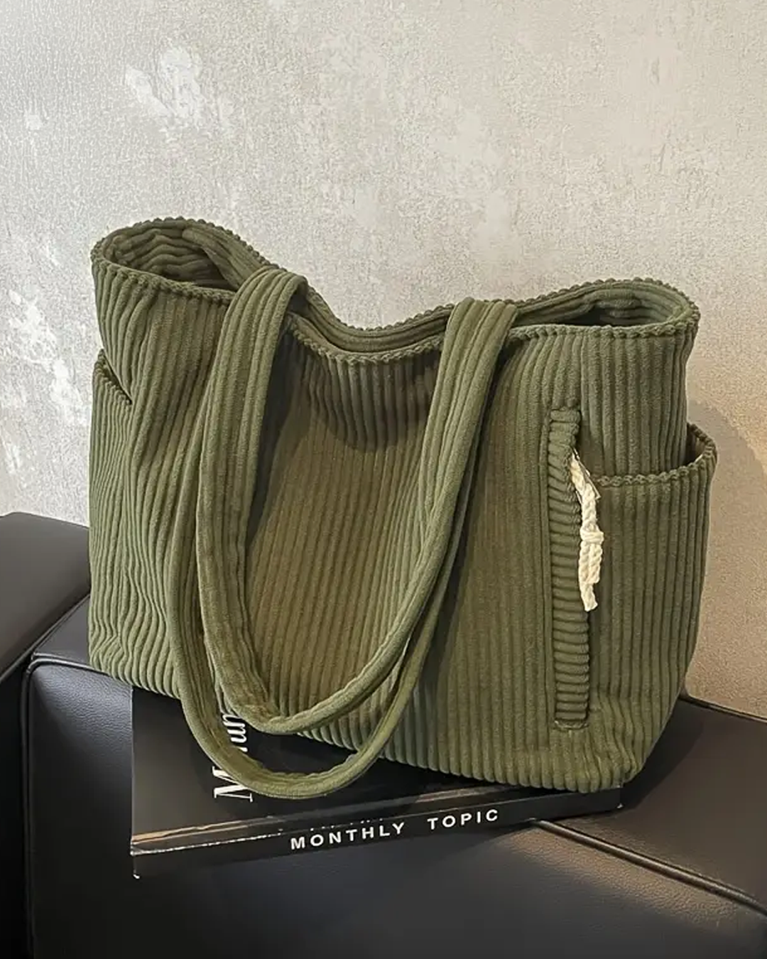 Josephine | Ribbed Tote Bag With Drawstring Detail
