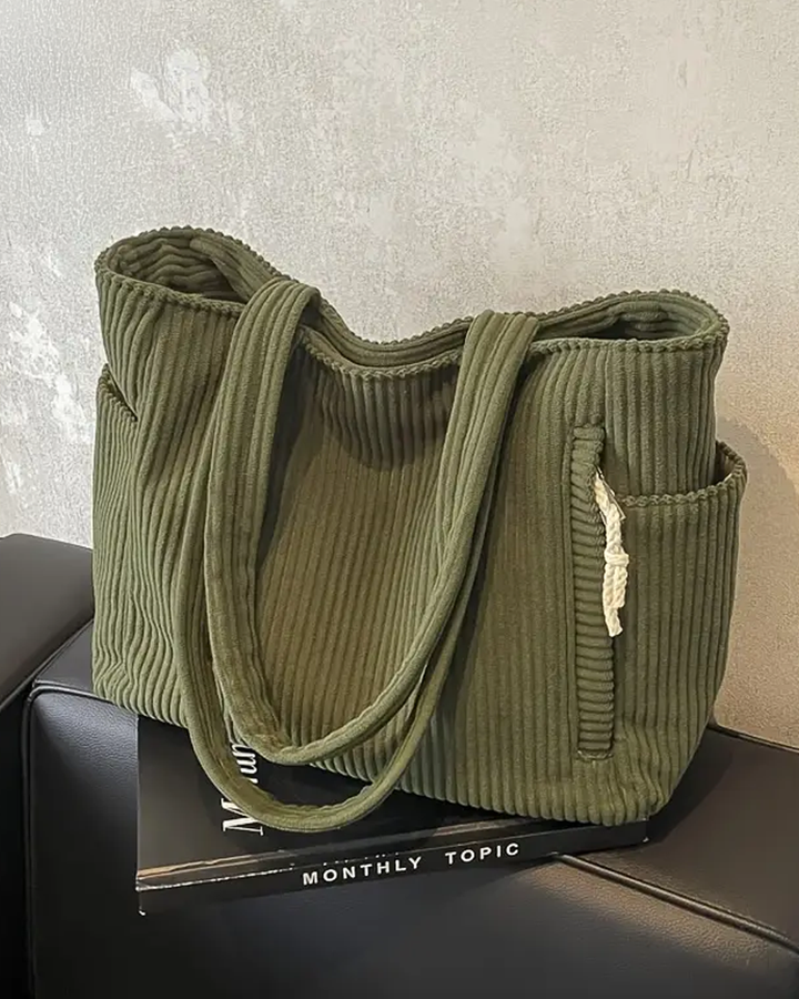Josephine | Ribbed Tote Bag With Drawstring Detail