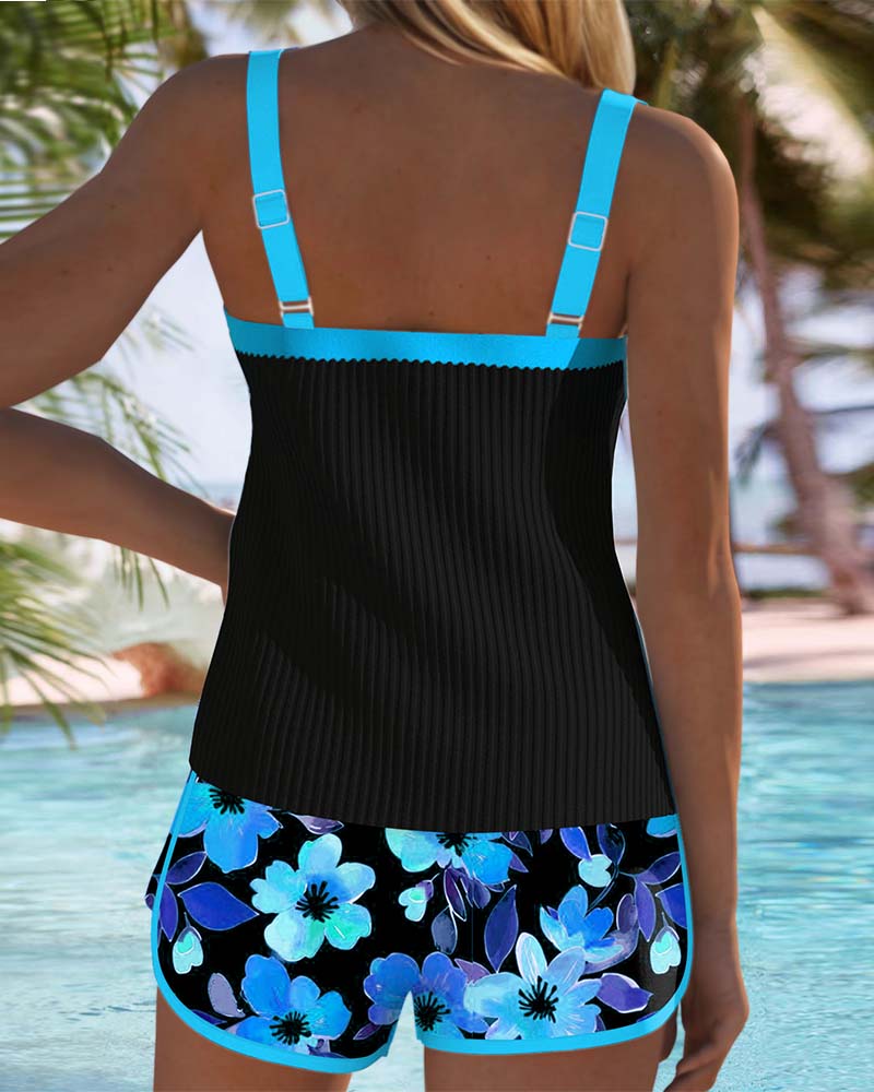 Sophie – Black Tankini with Flowers and Beach Shorts | Last Day 80% Off!