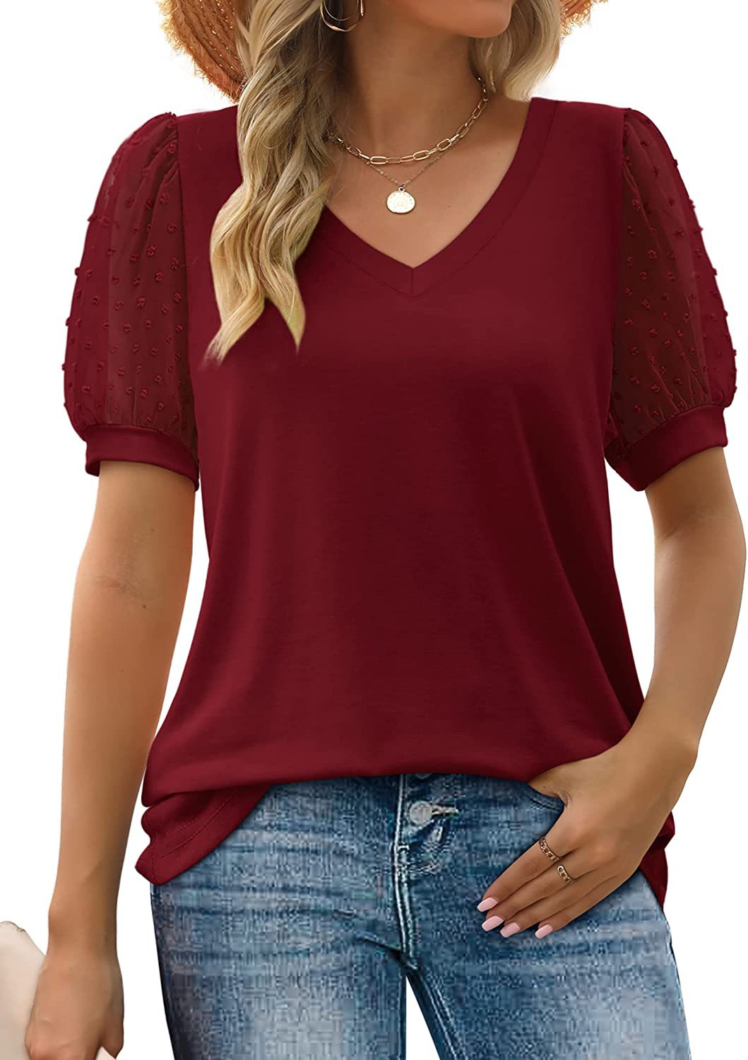 Nema – Textured Sleeve V-Neck Top