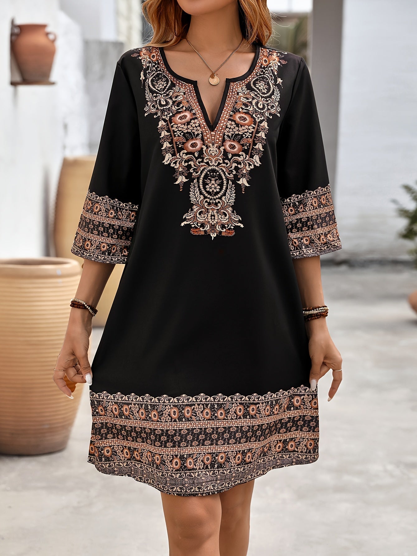 Selva – Straight dress with ethnic print