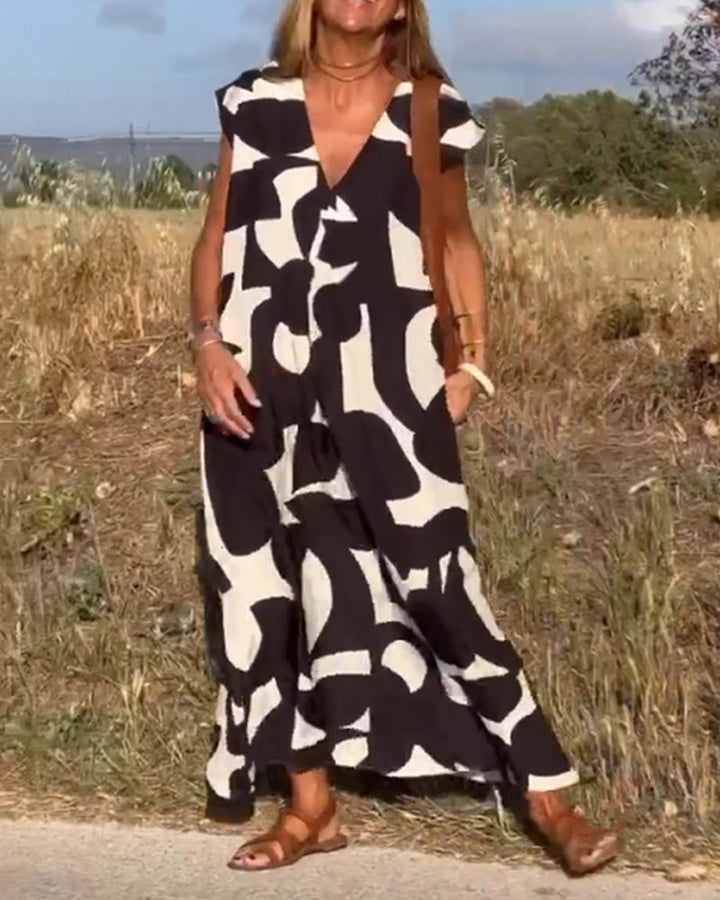 Stéphanie - Printed V-Neck Dress