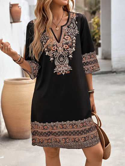Selva – Straight dress with ethnic print