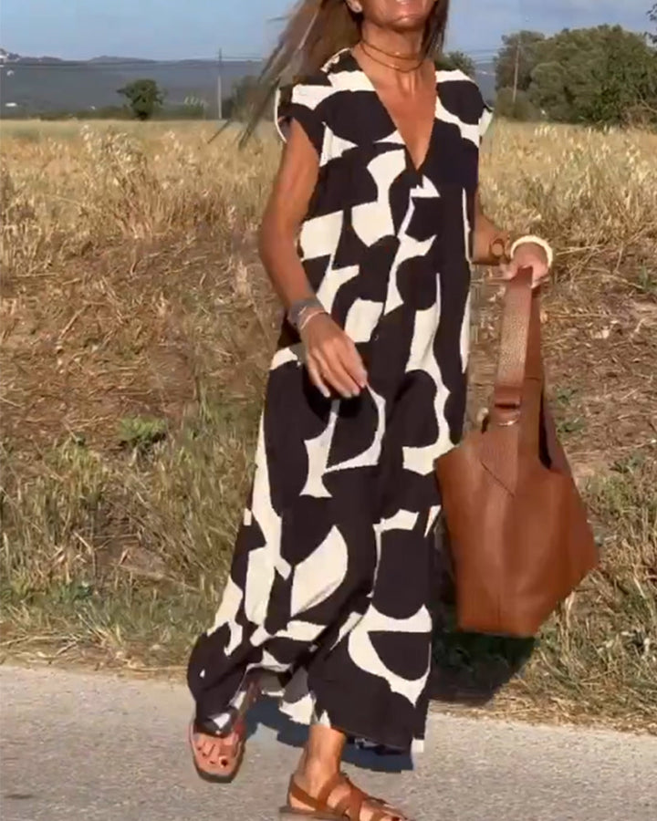 Stéphanie - Printed V-Neck Dress