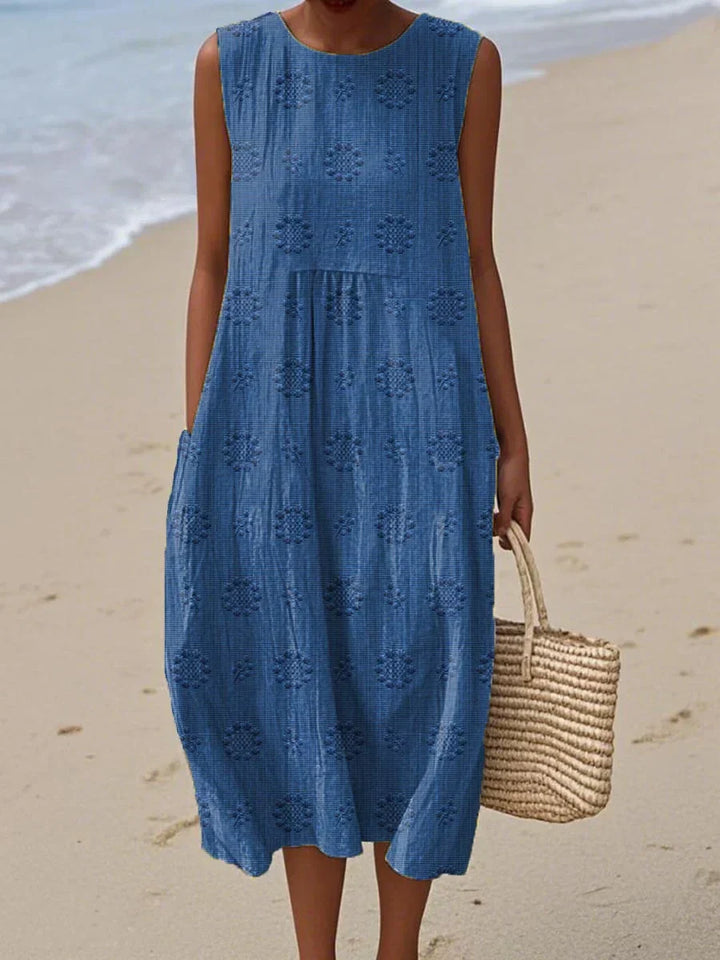 Aikaterini™ | Elegant Sleeveless Cotton Dress with Pockets