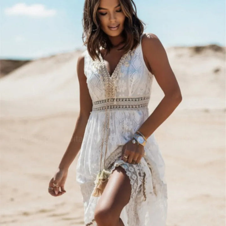 Loreta | Sleeveless boho maxi dress with slit for women