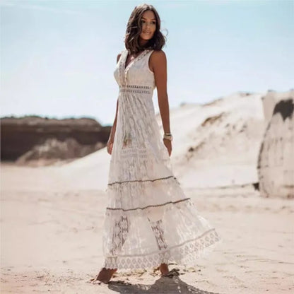Loreta | Sleeveless boho maxi dress with slit for women
