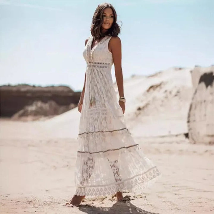 Loreta | Sleeveless boho maxi dress with slit for women