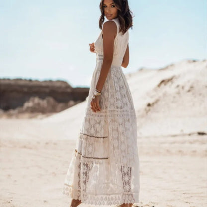Loreta | Sleeveless boho maxi dress with slit for women