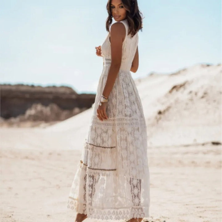 Loreta | Sleeveless boho maxi dress with slit for women
