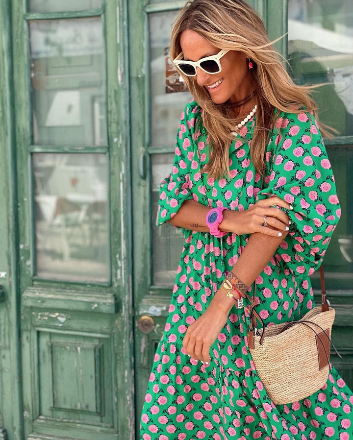 Elisa™ Boho Maxi Dress with Puff Sleeves
