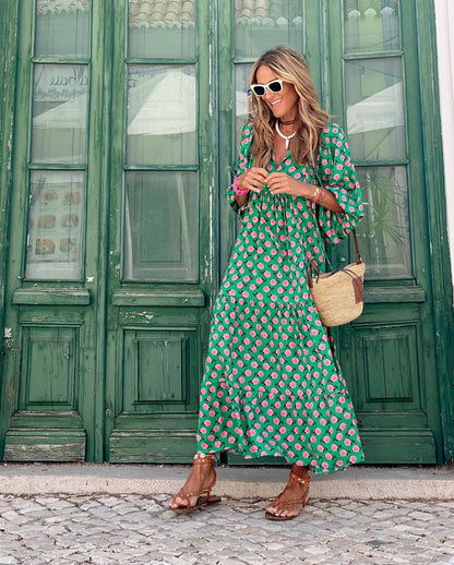 Elisa™ Boho Maxi Dress with Puff Sleeves