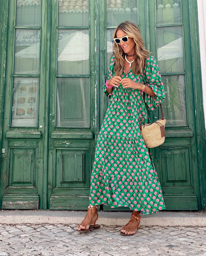 Elisa™ Boho Maxi Dress with Puff Sleeves