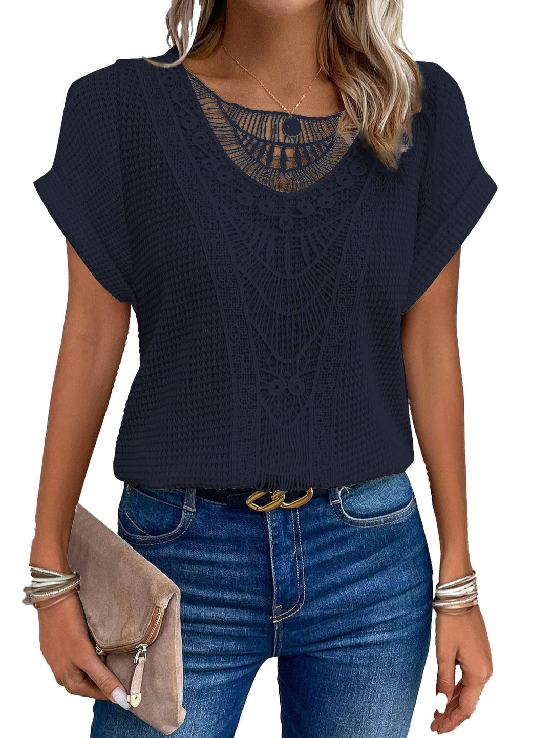 Zarelle – Lace Detail Short Sleeve Top