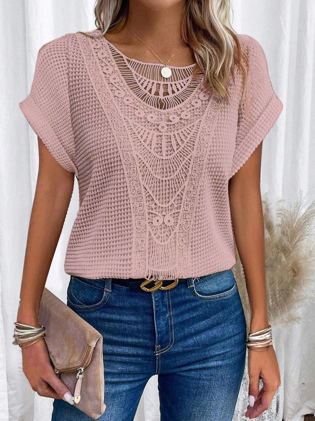 Zarelle – Lace Detail Short Sleeve Top