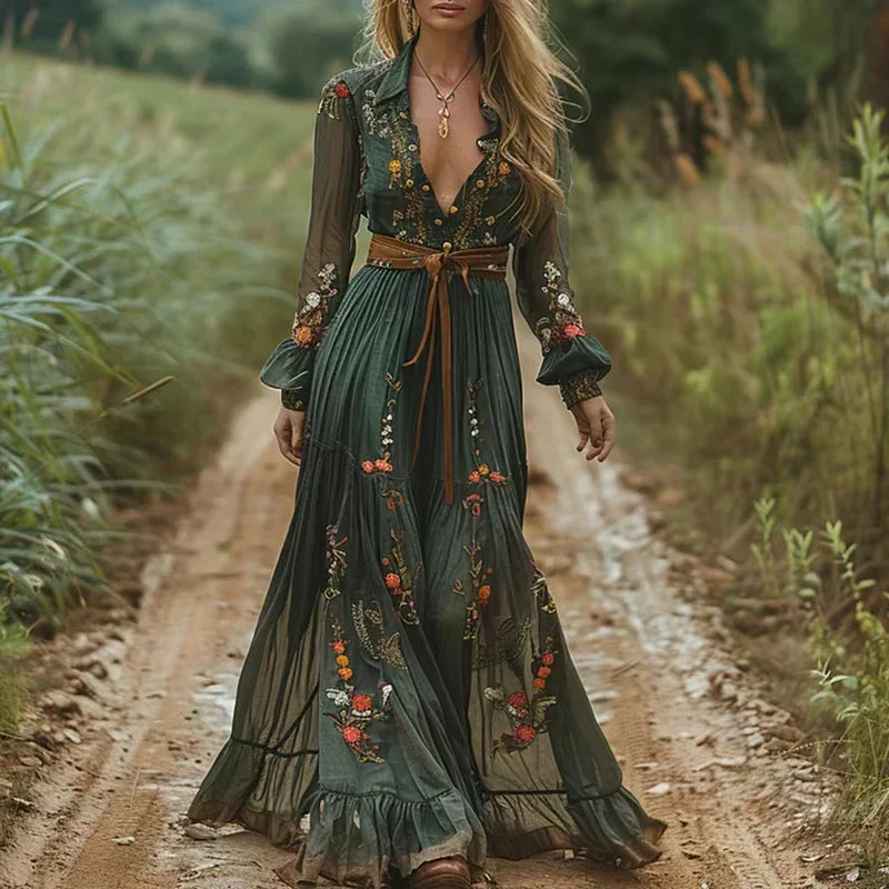 Calista | Boho Floral Flowing Fit Maxi Dress