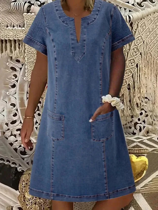 Zandra™ | Stylish Denim Dress with Tummy Coverage