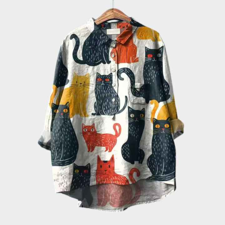 Heather | Oversized Blouse with Colorful Cats