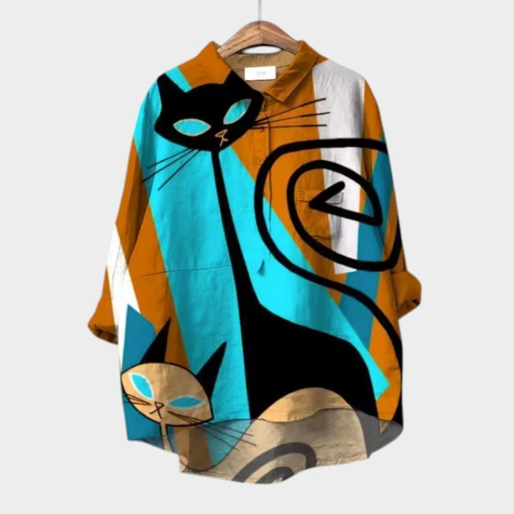 Heather | Oversized Blouse with Colorful Cats