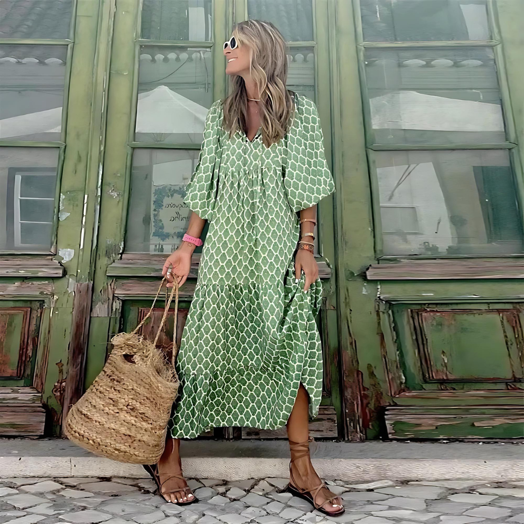 Elisa™ Boho Maxi Dress with Puff Sleeves