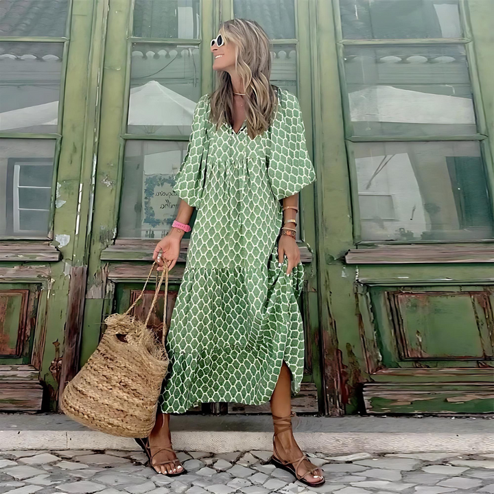 Elisa™ Boho Maxi Dress with Puff Sleeves
