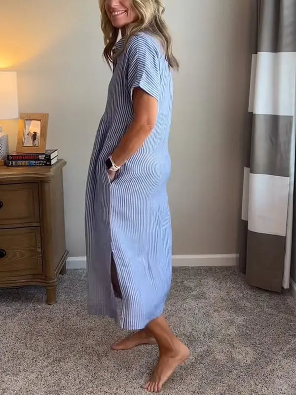 Abigail | Relaxed Fit Striped Shirt Dress With Side Pockets