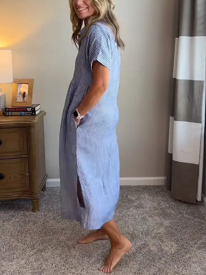 Abigail | Relaxed Fit Striped Shirt Dress With Side Pockets