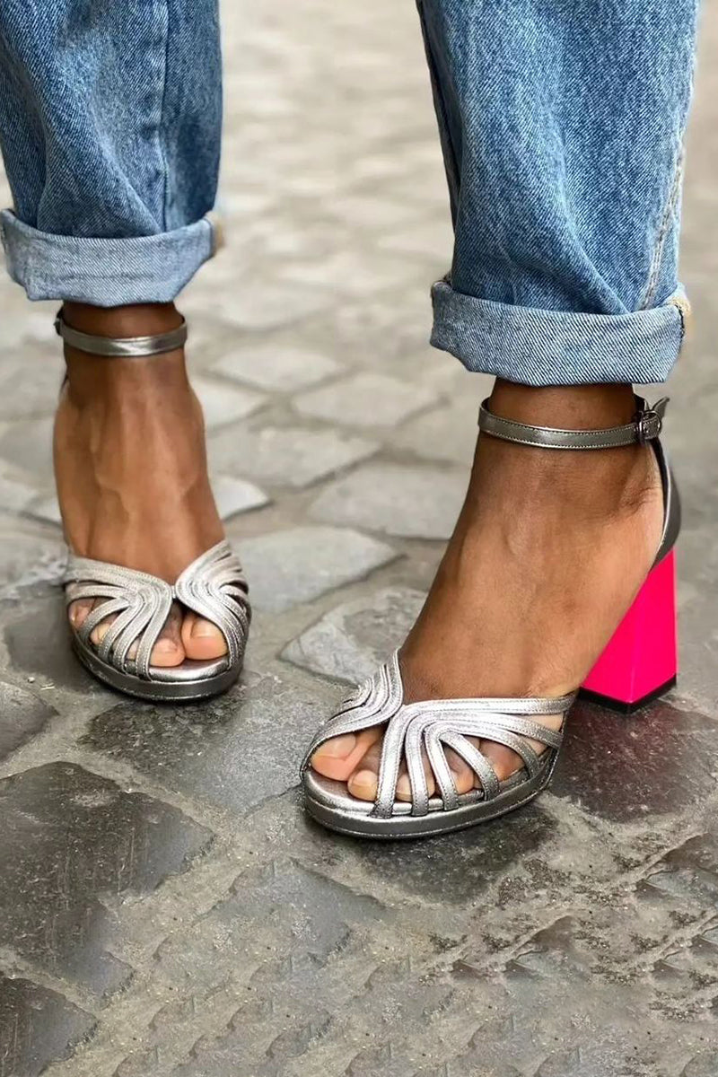 Romilly | Shiny Sandals with Chunky Heels and Elegant Buckles