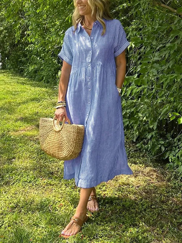 Abigail | Relaxed Fit Striped Shirt Dress With Side Pockets