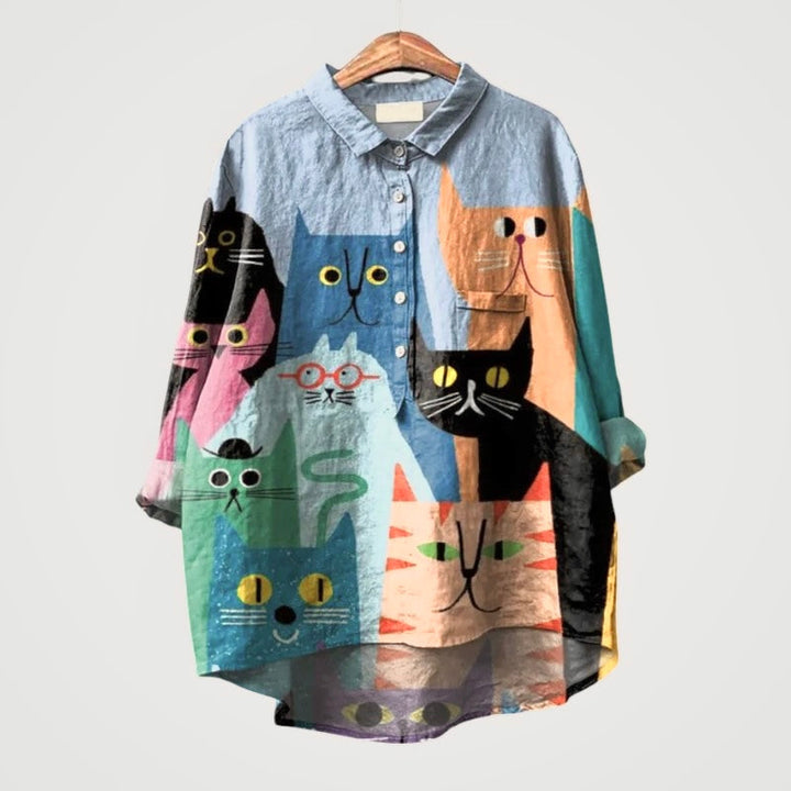 Heather | Oversized Blouse with Colorful Cats