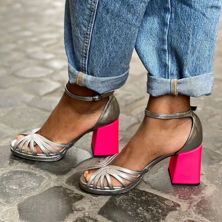 Romilly | Shiny Sandals with Chunky Heels and Elegant Buckles