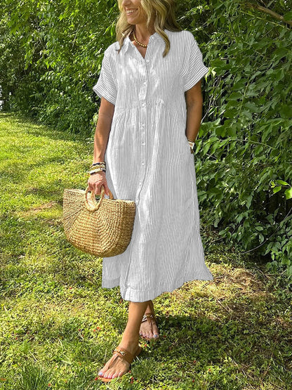 Abigail | Relaxed Fit Striped Shirt Dress With Side Pockets