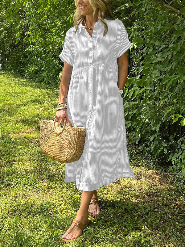 Abigail | Relaxed Fit Striped Shirt Dress With Side Pockets