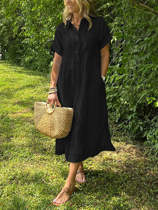 Abigail | Relaxed Fit Striped Shirt Dress With Side Pockets
